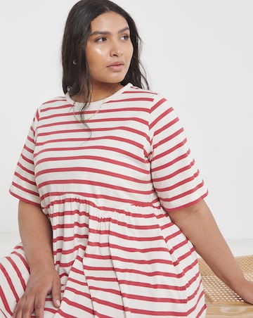 Red and Cream Stripe Smock Midi Dress