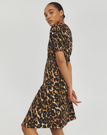 Leopard Print Waffle Lace Trim Skater Dress