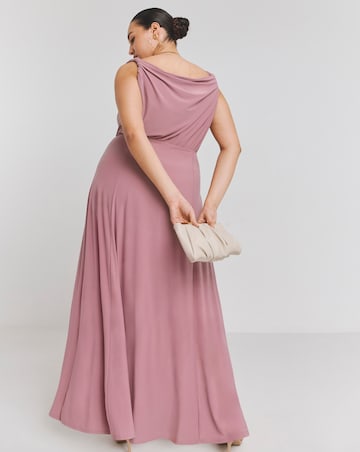 Pink Cowl Back Maxi Bridesmaid Dress With Side Split