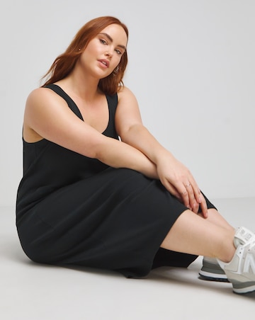 Black Ribbed Scoop Neck Midi Dress