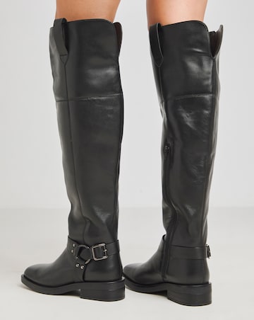 Naira Leather Over Knee Western Boots - Extra Wide Fit (EEE) & Super Curvy Calf