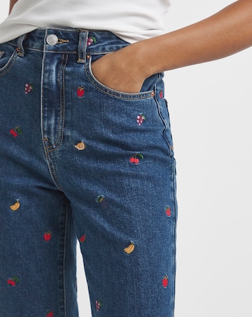 Indigo Fruit Salad Embroidered Mom Jeans