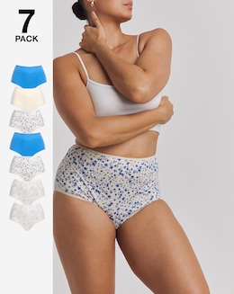 Pretty Secrets (7 Pack) Cotton Full Fit Brief Knickers Blue Floral