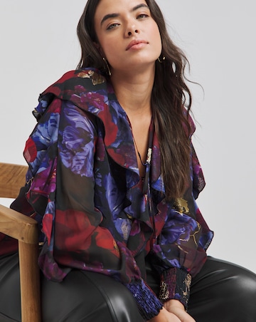 Joanna Hope Ruffle Blouse With Foil Print