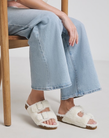 Garcia Fluffy Two Strap Footbed Slippers - Extra Wide Fit (EEE)