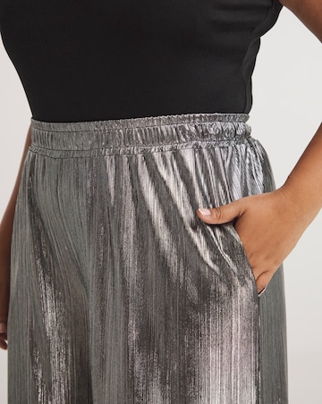 Metallic Plisse Wide Leg Trousers