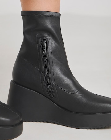 Noah Stretch Upper Wedge Ankle Boots - Wide Fit (E)