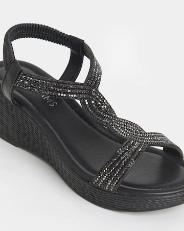 Aziz Sparkly T Bar Wedged Sandals - Wide Fit (E)