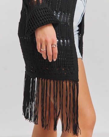 Black Fringe Crochet Cardigan