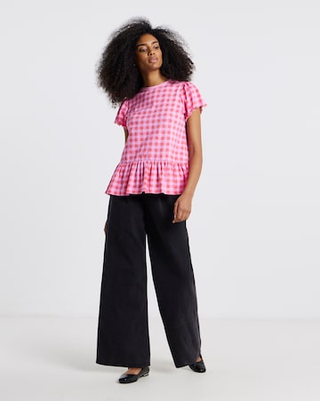 Pink and Red Ruffle Sleeve Peplum Tee