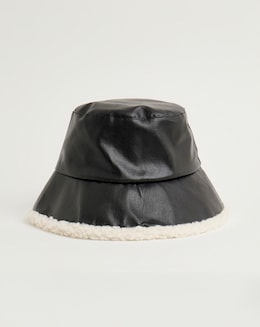 Black PU &amp; Borg Bucket Hat