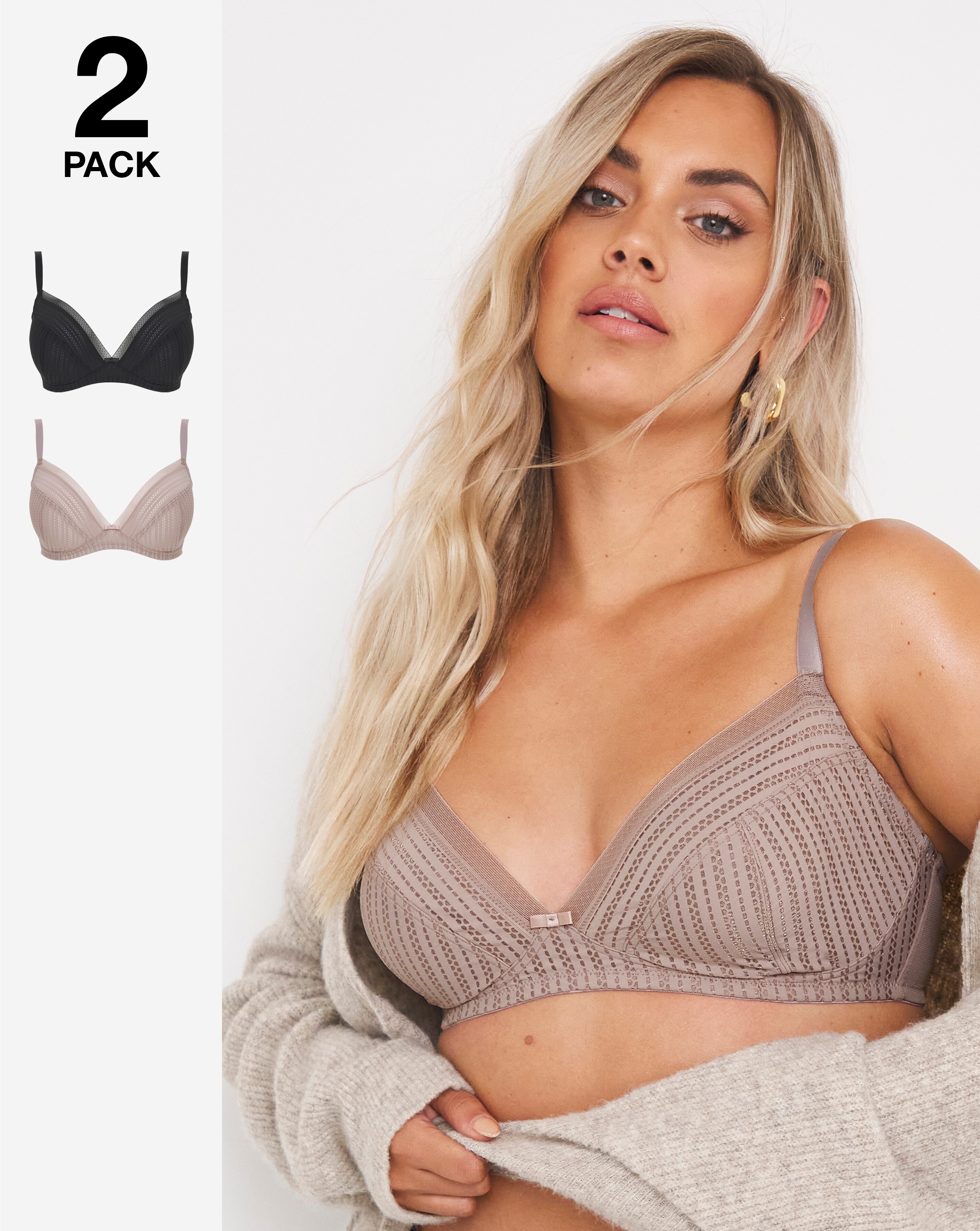 Pretty Secrets 2 Pack Mollie Everyday Stripe Non Wired Bras B-F