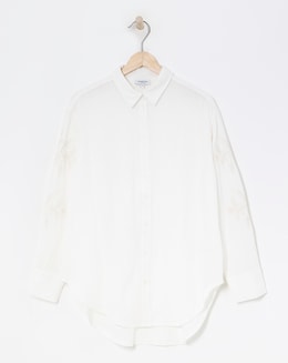 Ivory Embroidered Sleeve Relaxed Long Sleeve Shirt