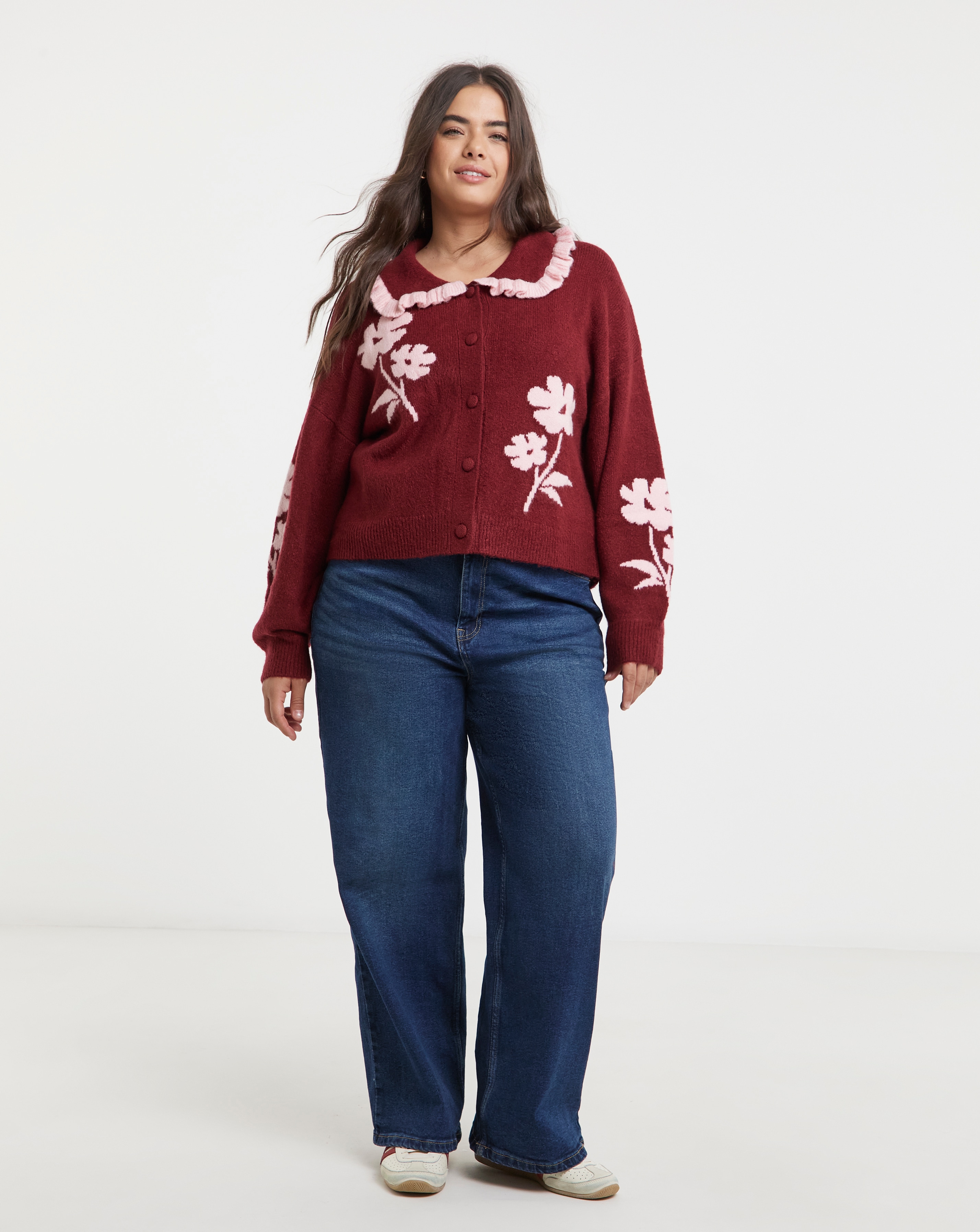 Neon Rose Scallop Collar Flower Cardigan | Simply Be