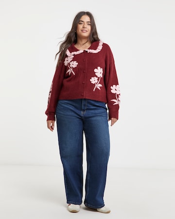 Neon Rose Scallop Collar Flower Cardigan