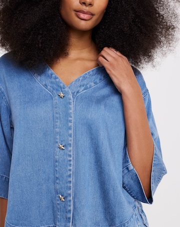 Light Blue Tencel Denim Relaxed Half Sleeve Shirt Co Ord