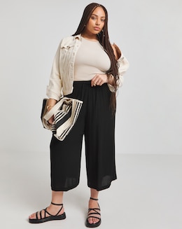 Black Tie Waist Crinkle Culottes
