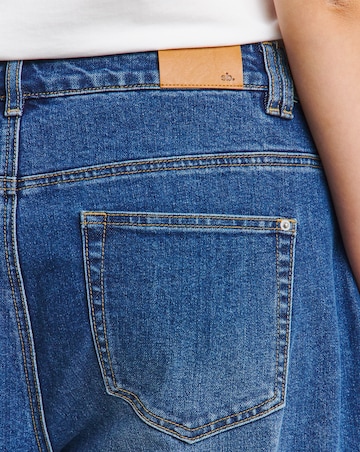 Blue Cropped Straight Leg Turn Up Jeans