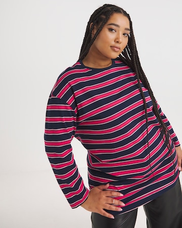 Stripe Long Sleeve Longline Oversized Tee