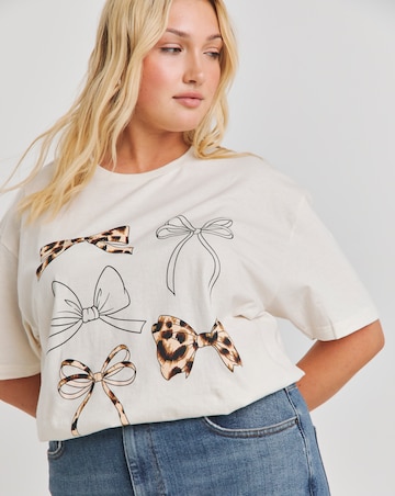 Ecru Leopard Bow Print T-Shirt