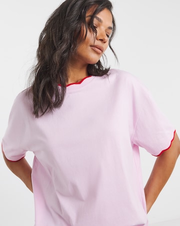 Simply Be Red & Pink Scallop Edge T-Shirt