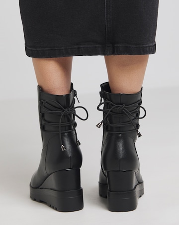Frankie Lace Back Detail Wedged Ankle Boots Wide E Fit
