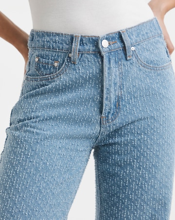 Linear Distressed Denim Wide Leg Jeans