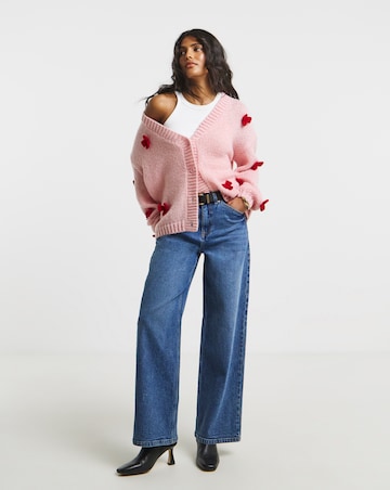 Pink Chunky Knit 3D Bow Cardigan