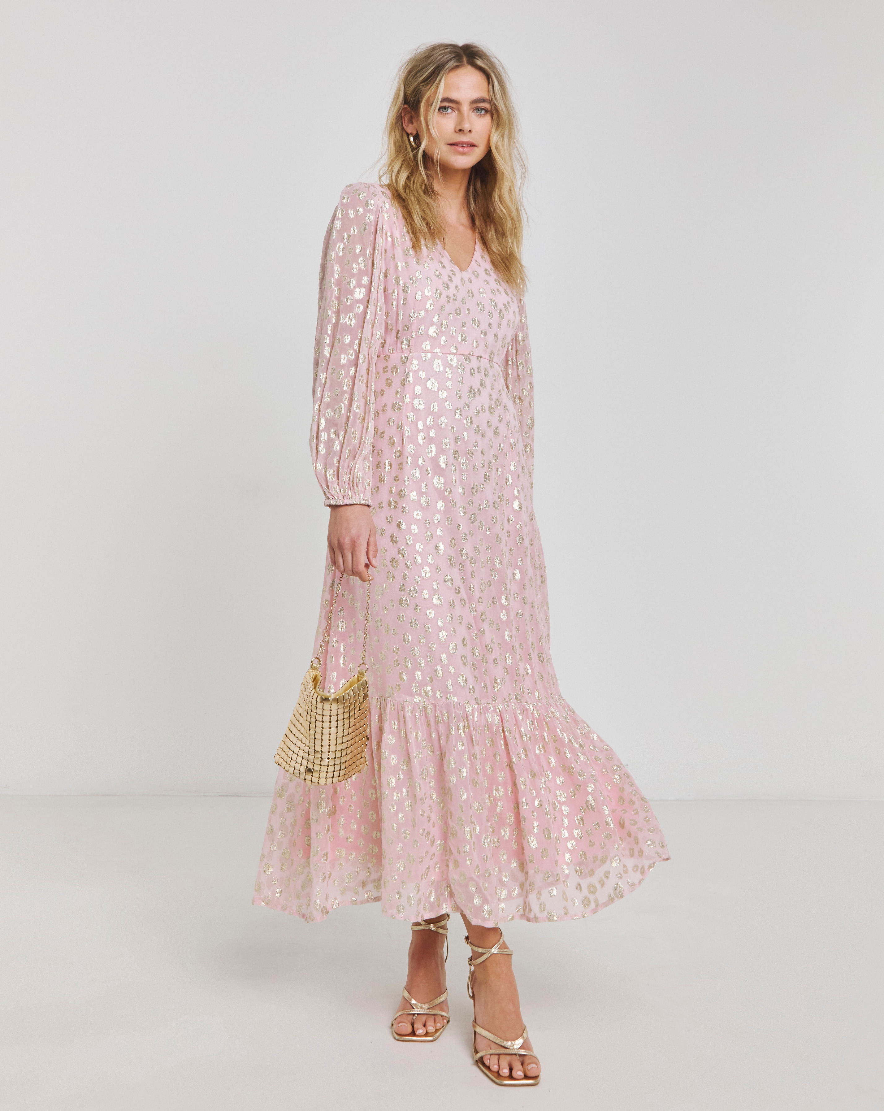 Boutique Pink Jacquard V-Neck Maxi Dress | Simply Be