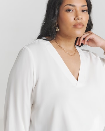Ivory V Neck Long Sleeve Boxy Blouse