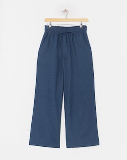 Navy Easy Care Linen Mix Wide Leg Trouser