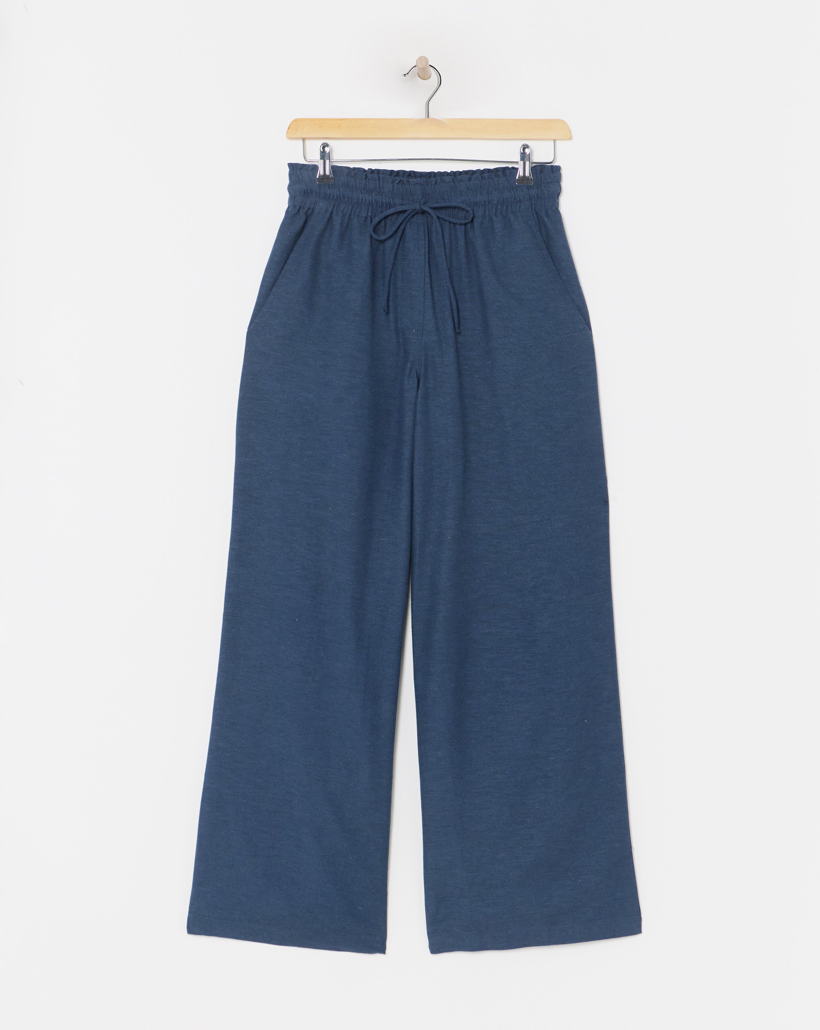 Simply Be Navy Easy Care Linen Mix Wide Leg Trouser