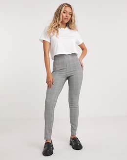 Checked High Waisted Skinny Trousers in Stretch