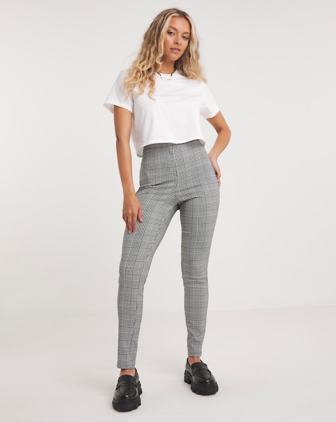 Checked High Waisted Skinny Trousers in Stretch