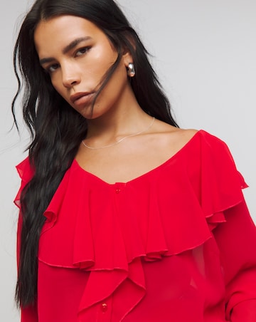 Red Romantic Ruffle Blouse
