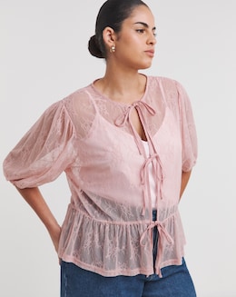 Dusty Pink Lace Tie Front Top