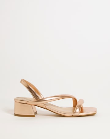 Avery Metallic Asymmetric Low Block Heeled Sandals - Extra Wide Fit (EEE)