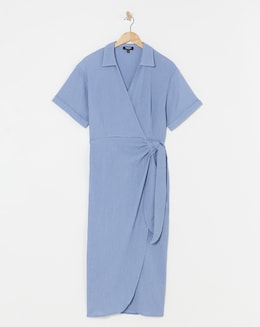 Simply Be Blue Textured Jersey Collared Wrap Dress