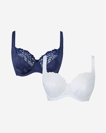 Pretty Secrets Laura 2 Pack Full Cup Wired Bras B-H -Navy/White