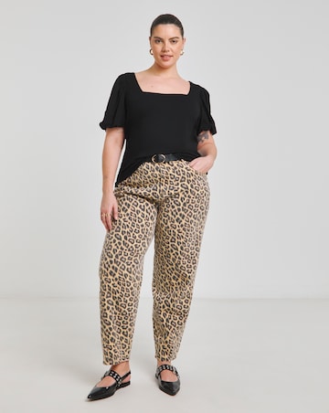 Simply Be Black Square Neck Puff Sleeve Rib T-Shirt