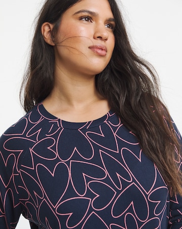 Pretty Secrets Soft Knit Crew Neck Heart Print Pyjama Set Navy