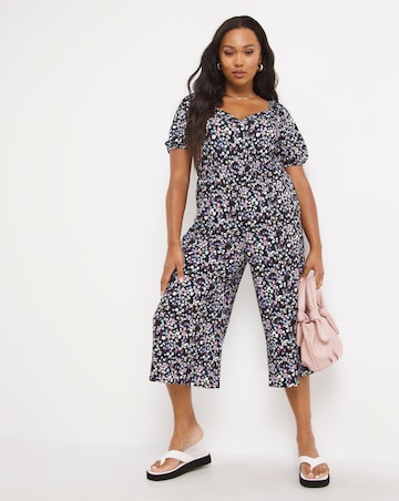 Black Floral Supersoft Sweetheart Neck Jumpsuit