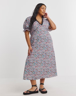 Simply Be Ditsy Printed Lace Trim Midi Dress