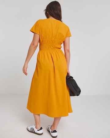 Native Youth Orange Tie Front Detail Seersucker Midi Dress