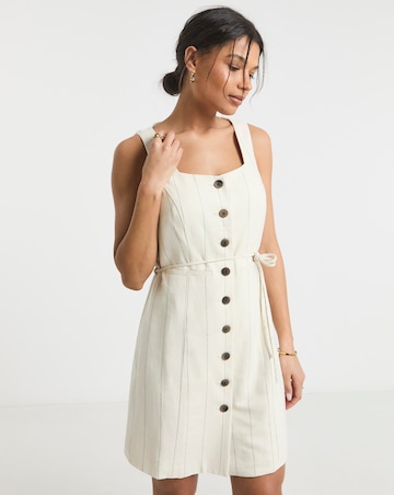 Pinstripe Premium Linen Blend Tailored Dress