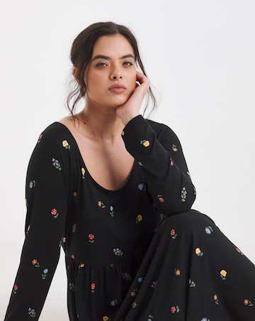 Simply Be Ditsy Print Scoop Neck Pocket Midi Dress