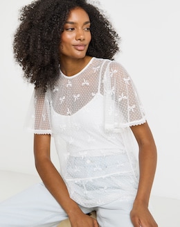 Ivory Bow Print Lace Top