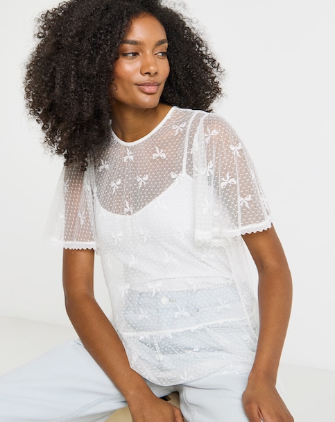 Simply Be Ivory Bow Print Lace Top