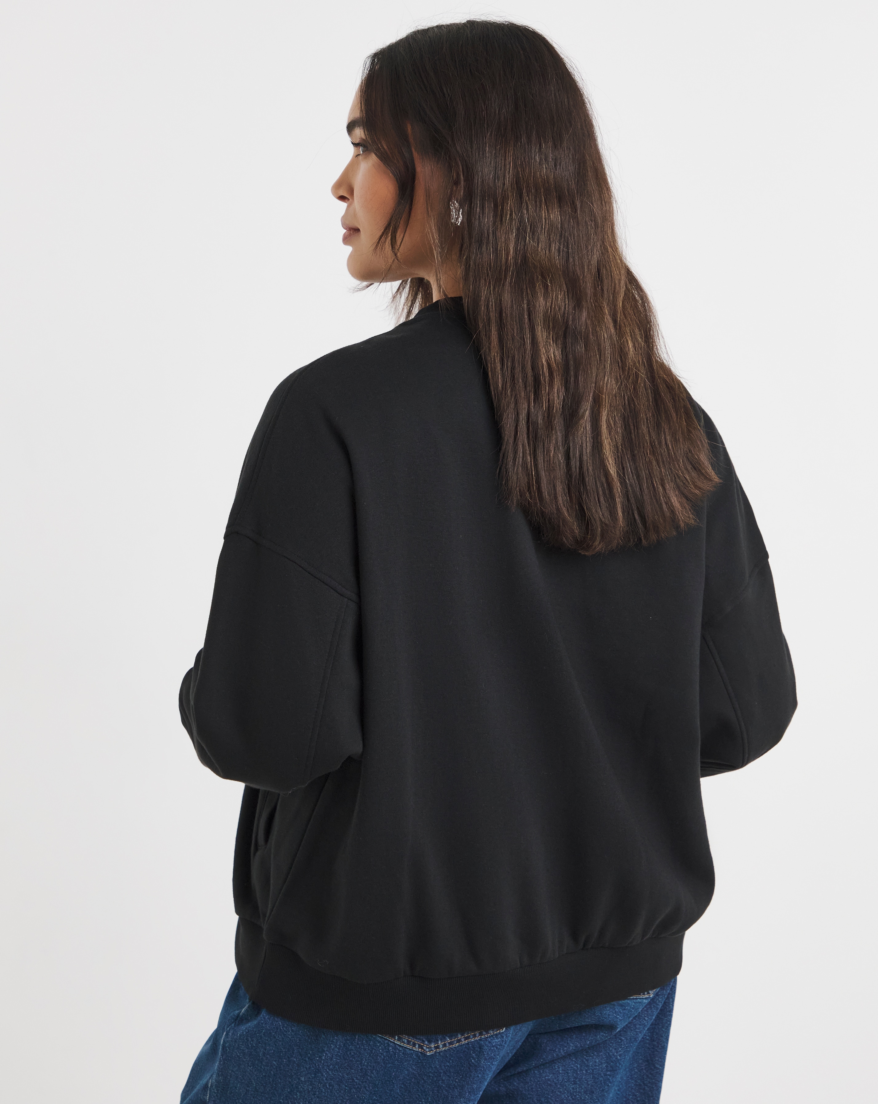 Black Zip Through Bomber Jacket | Simply Be