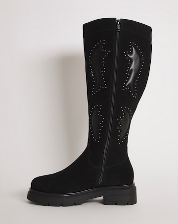 Caralynn Suede Western Knee High Boots - Extra Wide Fit (EEE) & Super Curvy Calf